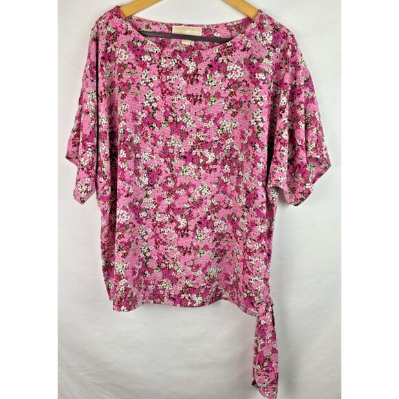 Michael Michael Kors Womens Top Size Medium Pink Floral Short Sleeve Blouse - Picture 1 of 9